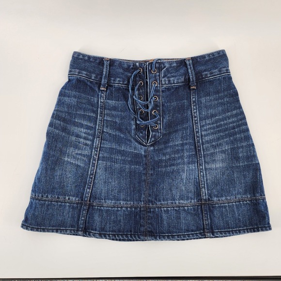 Abercrombie & Fitch Dresses & Skirts - Abercrombie & Fitch Lace Up Front Dark Wash Denim Mini Skirt 00